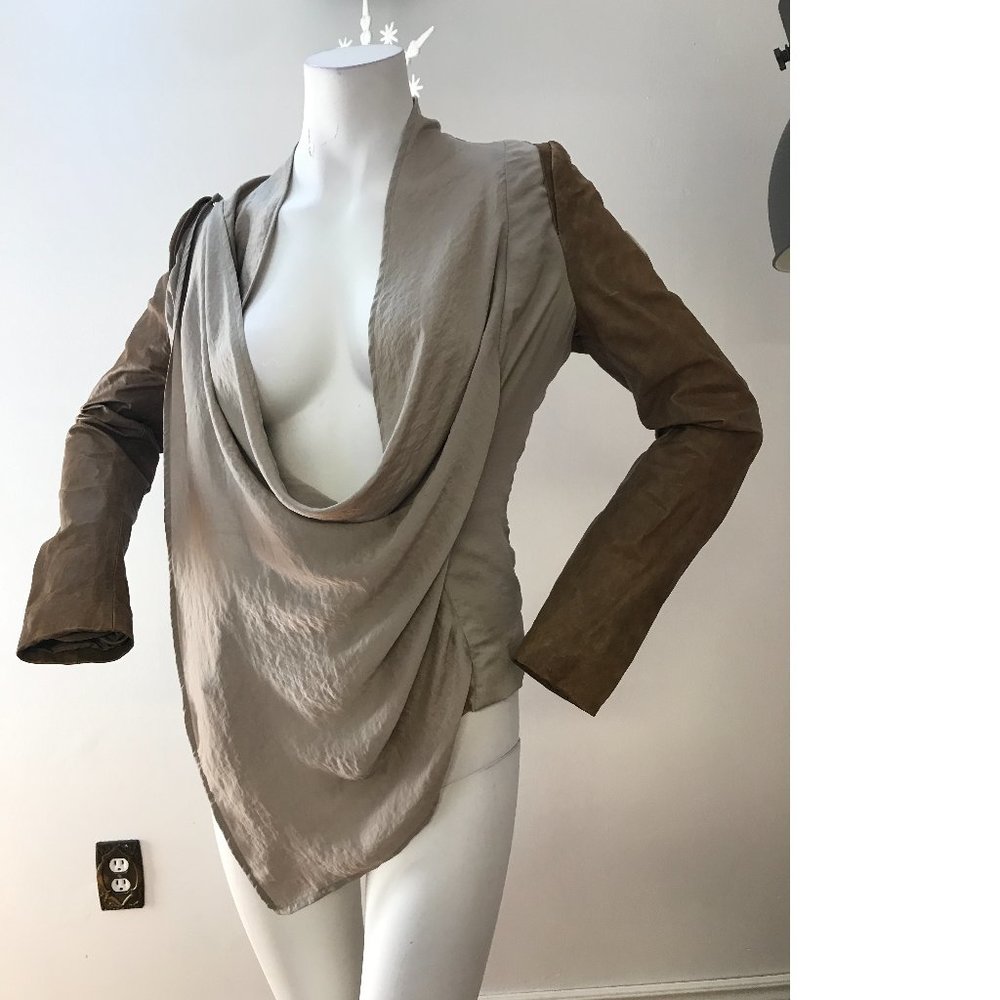 Rudsak leather fall summer distressed brown cardigan jacket coat beige tan